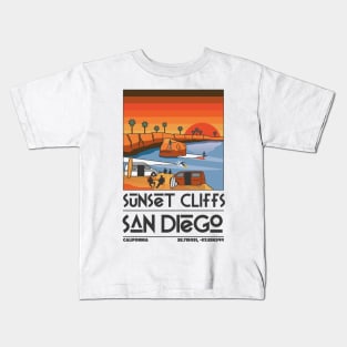 Sunset Cliffs Retro Travel Kids T-Shirt